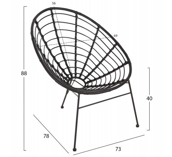 ΠΟΛΥΘΡΟΝΑ ΤΥΠΟΥ ΦΩΛΙΑ ΜΕΤΑΛΛΙΚΗ ALLEGRA HM5458.12 ΜΕ WICKER-ΜΑΥΡΟ 73x78x88Υεκ.