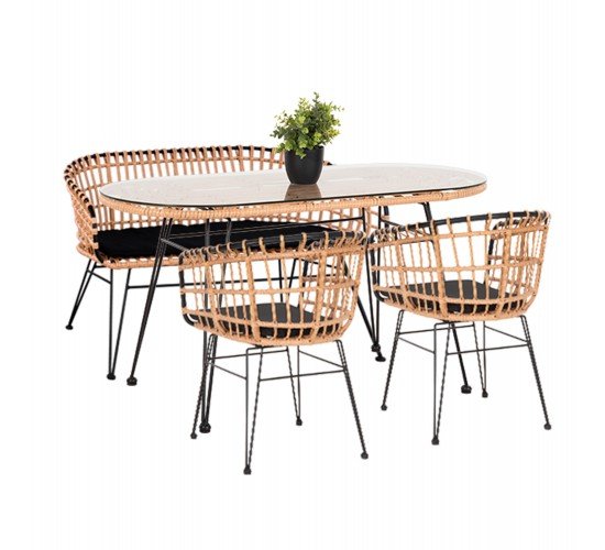 ΣΕΤ ΕΞΩΤ.ΧΩΡΟΥ 4ΤΜΧ ALLEGRA HM21051 ΣΥΝΘ.RATTAN ΜΠΕΖ-ΜΑΥΡΟ ΜΕΤΑΛΛΟ