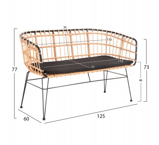 ΠΑΓΚΑΚΙ ΔΙΘΕΣΙΟ ALLEGRA HM5692.11 P.E.RATTAN ΜΠΕΖ-ΜΑΥΡΟΣ ΜΕΤΑΛ.ΣΚΕΛΕΤΟΣ 125x60x77Υεκ