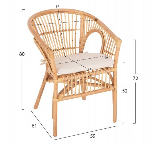 ΠΟΛΥΘΡΟΝΑ DAMPAR HM9929.04 RATTAN ΣΕ ΦΥΣΙΚΟ-ΛΕΥΚΟ ΜΑΞΙΛΑΡΙ 59x61x80Υεκ.