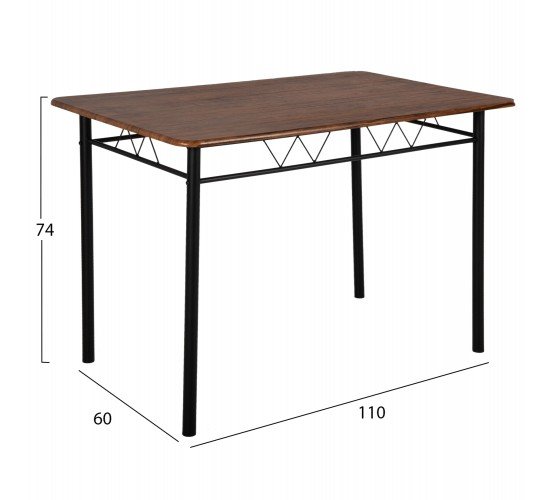 ΣΕΤ ΤΡΑΠΕΖΑΡΙΑΣ 5ΤΜΧ PEARY HM9416.11 ΜΕΤΑΛΛΟ ΜΑΥΡΟ-MDF ΚΑΡΥΔΙ 110x60x74Yεκ.