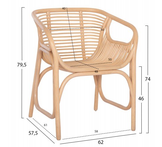 ΠΟΛΥΘΡΟΝΑ MEL ΕΣΩΤΕΡΚΩΝ ΧΩΡΩΝ HM9954.01 ΦΥΣΙΚΟ RATTAN 62x57,5x79,5Υεκ.