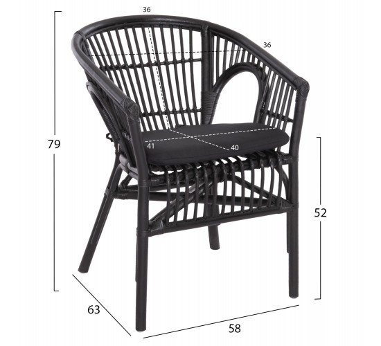 ΠΟΛΥΘΡΟΝΑ DAMPAR HM9929.03 RATTAN & ΜΑΞΙΛΑΡΙ ΣΕ ΜΑΥΡΟ 58x63x79Υεκ.