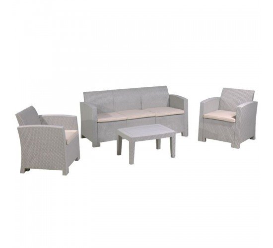 SAVANNA Set Σαλόνι Κήπου Βεράντας  K/D, PP-UV Sand Grey Μαξιλάρια Μπεζ  Table Sofa 3Seater 2 Armchairs [-Γκρι-] [-PP - PC - ABS-] Ε353,1