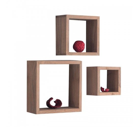 TRIO Set - 3 Ράφια Ξύλο Ακακία Φυσικό  25x25x10/20x20x10/15x15x10cm [-Φυσικό-] [-Ξύλο-] ΕΑ7028