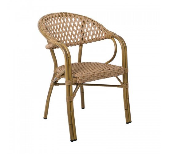 VEGERA Rattan Πολυθρόνα Dining Αλουμίνιο Φυσικό, Wicker Φυσικό, Στοιβαζόμενη  57x59x84cm [-Φυσικό-] [-Αλουμίνιο/Wicker-] Ε2580