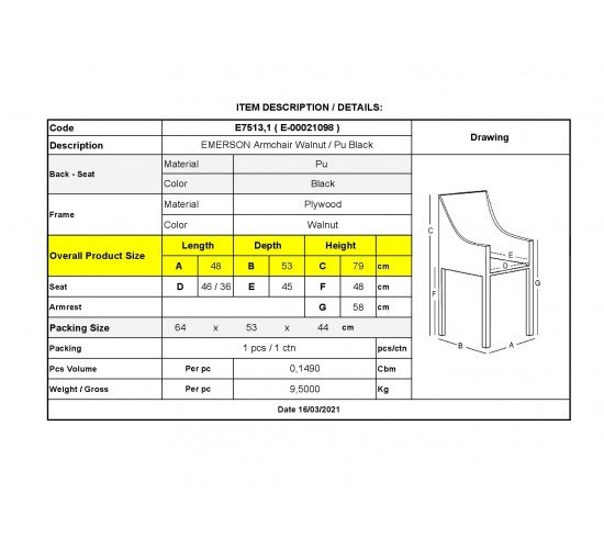 EMERSON Πολυθρόνα Καρυδί - Pu Μαύρο  48x53x79cm [-Καρυδί/Μαύρο-] [-Ξύλο/PVC - PU-] Ε7513,1