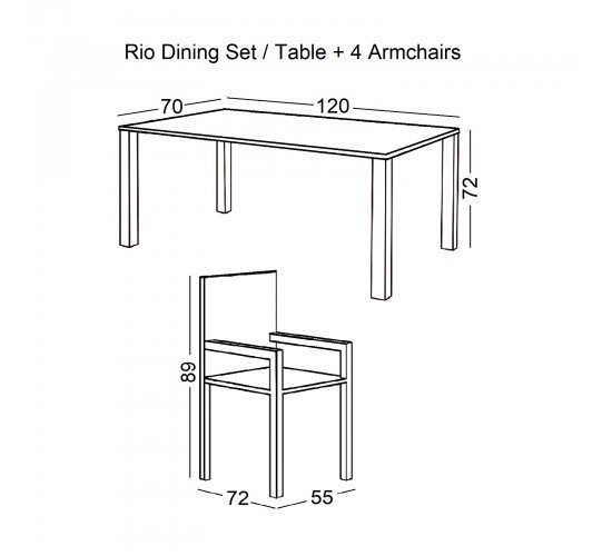 RIO Set Τραπεζαρία Βεράντας - Κήπου: Τραπέζι   4 Πολυθρόνες Μέταλλο Καφέ, Textilene Καφέ  Table:120x70x72 Seat:55x72x89 [-Καφέ-] [-Μέταλλο/Textilene-] Ε2406,S