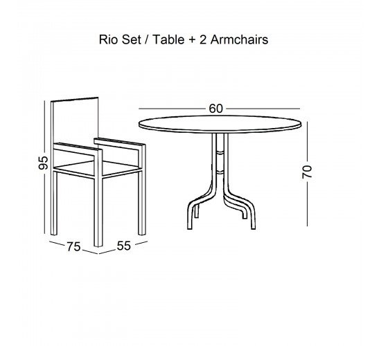 RIO Set Κήπου - Βεράντας: Τραπέζι   2 Πολυθρόνες Μέταλλο Καφέ, Textilene Καφέ  Table:Φ60x70 ArmChair:55x72x89 [-Καφέ-] [-Μέταλλο/Textilene-] Ε270,6S