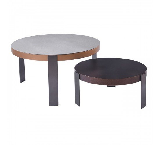 TRENDY Set-2 Τραπεζάκια Σαλονιού, Μέταλλο Ανθρακί, Sintered Stone Καρυδί-Cement  Φ60 H.28cm   Φ80 H.43cm [-Καρυδί/Γκρι-] [-Μέταλλο / Τεχνόπετρα-Τεχνομάρμαρο-] ΕΜ9600,S