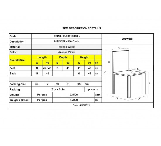 MAISON KIKA Καρέκλα Dining Ξύλo Mango - Antique Άσπρο  46x50x94cm [-Άσπρο-] [-Ξύλο-] ΕΙ916