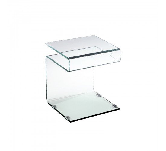 GLASSER Τραπεζάκι Βοηθητικό Διάφανο Γυαλί 12mm  42x38x48cm [-Clear-] [-Bent Glass - Γυαλί-] ΕΜ735