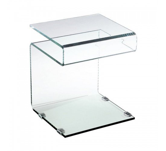 GLASSER Τραπεζάκι Βοηθητικό Διάφανο Γυαλί 12mm  42x38x48cm [-Clear-] [-Bent Glass - Γυαλί-] ΕΜ735