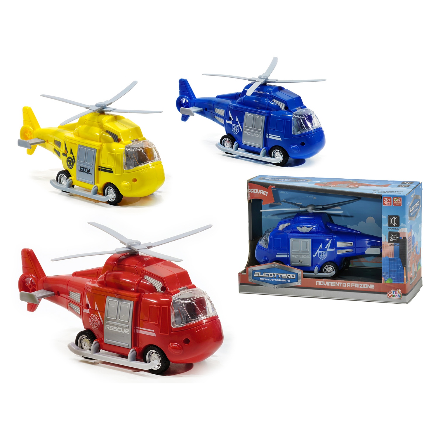 Παιχνίδι Ελικόπτερο Με Φως Ήχο Και Κίνηση Τριβής Πλαστικό 20cm Σε 3 Χρώματα Για 3  Ετών