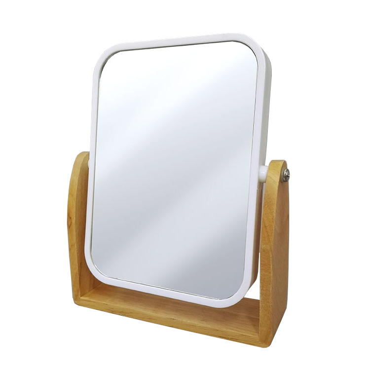 Καθρέπτης Μπάνιου Με Ξύλινη Βάση Λευκό/Καφέ Πλαστικό/Ξύλο 16x5x20cm