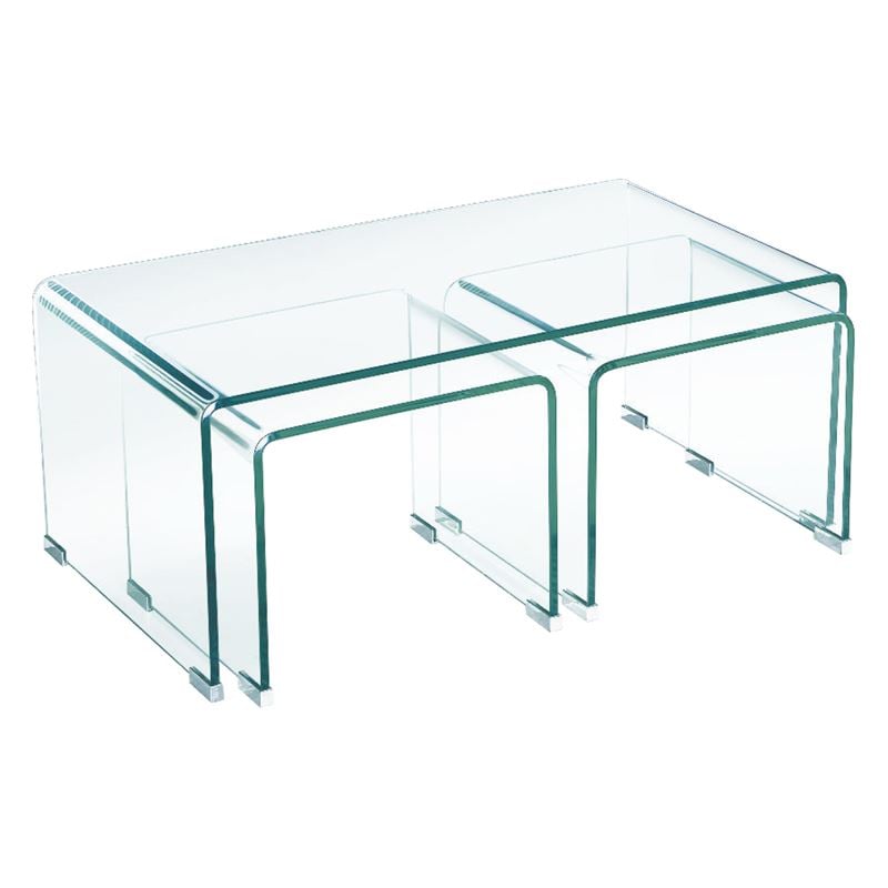 GLASSER Τραπεζάκια (1 2) Σαλονιού - Καθιστικού Διάφανο Γυαλί 12mm  90x50x38/40x36x32cm [-Clear-] [-Bent Glass - Γυαλί-] ΕΜ733